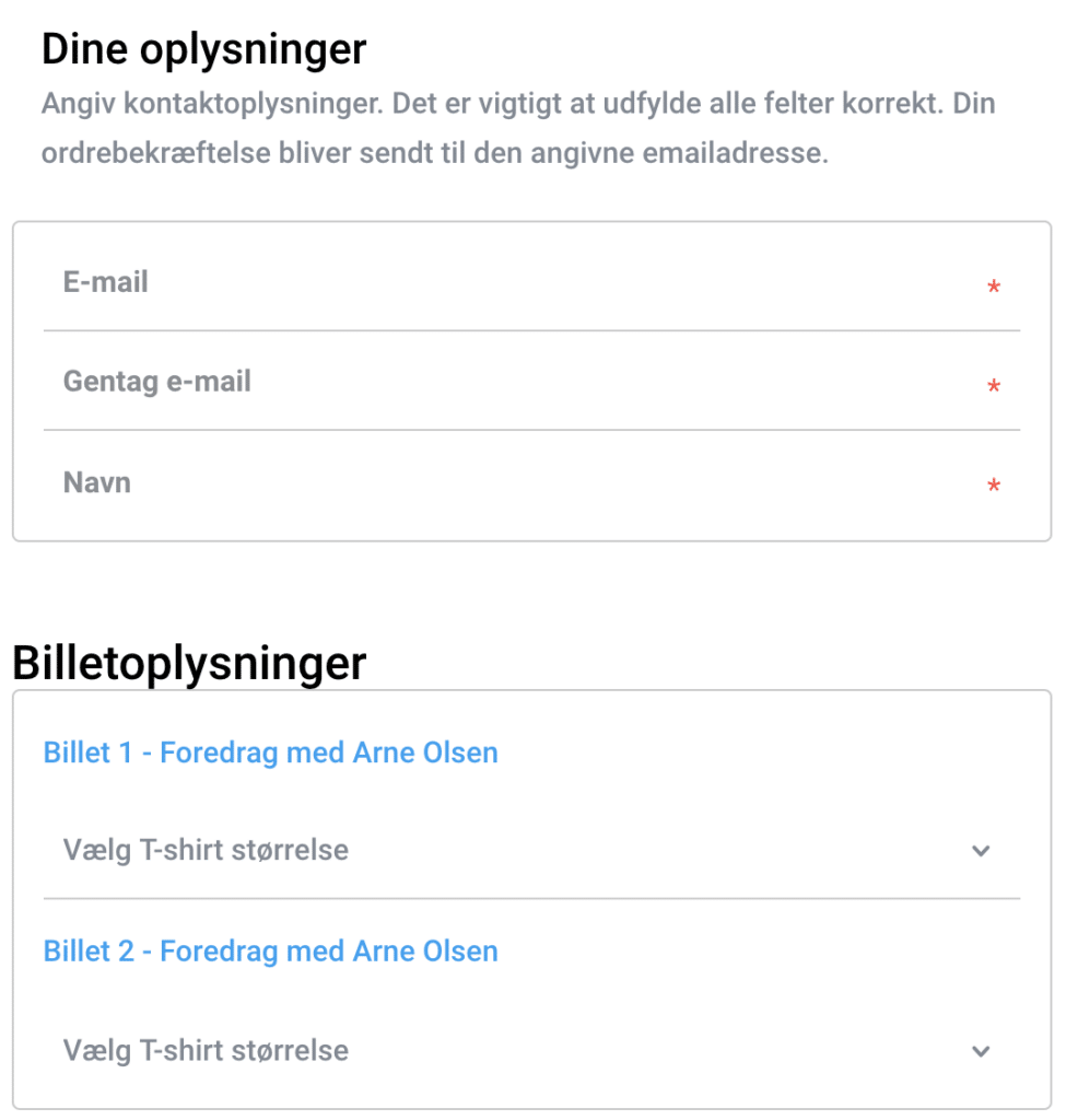 Dataindsamlingen vil se således ud, hvis du vælger at samle informationer ind for hver billet, der bliver købt.