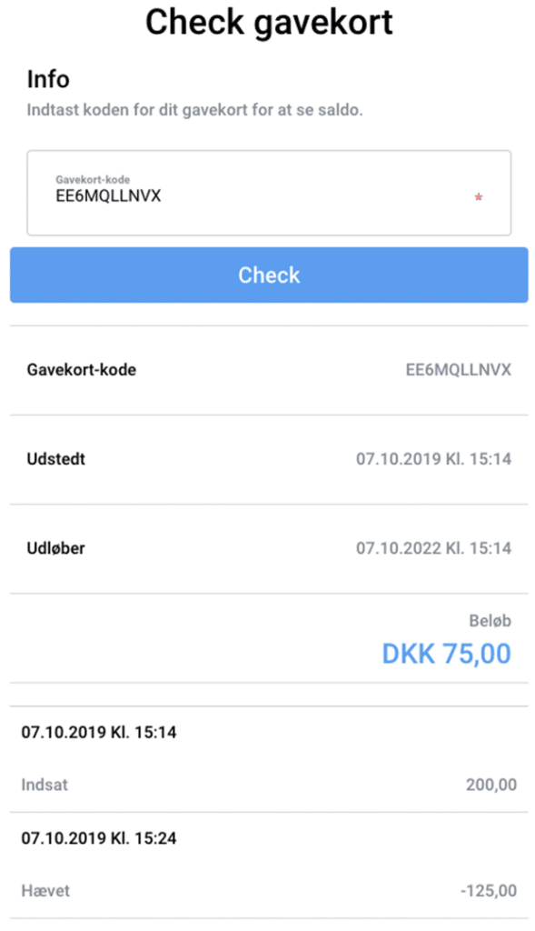 Checking af gavekort