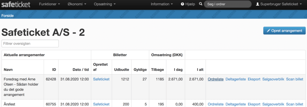 Gå til ordrelisten for arrangementet for at refundere