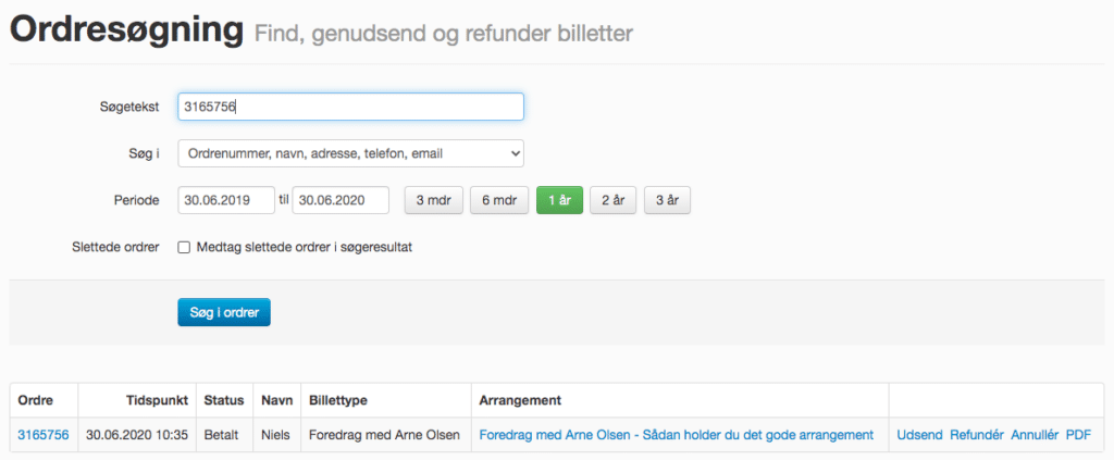 refundér via ordresøgning