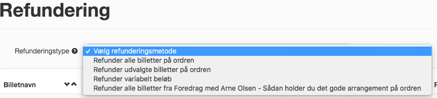Vælg refunderingstype