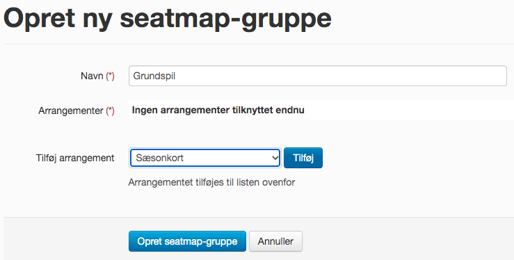 Opret en gruppe, for de arrangementer, der skal dele seatmap