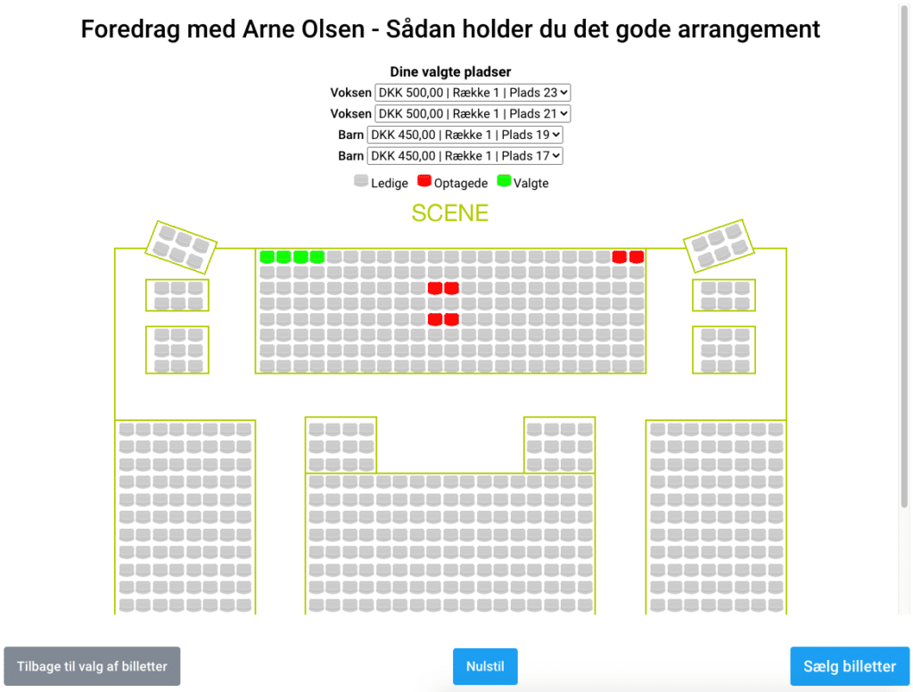 Vælg pladserne for billetkøberen ved billetsalg i døren