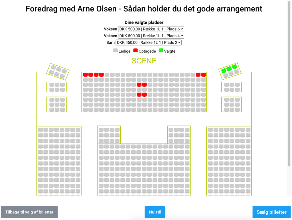 Du kan vælge pladser for billetkøberne, når du sælger billetterne i døren