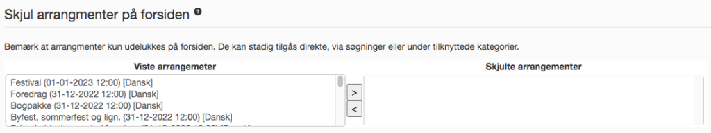 Skjul arrangementer på din billetportal